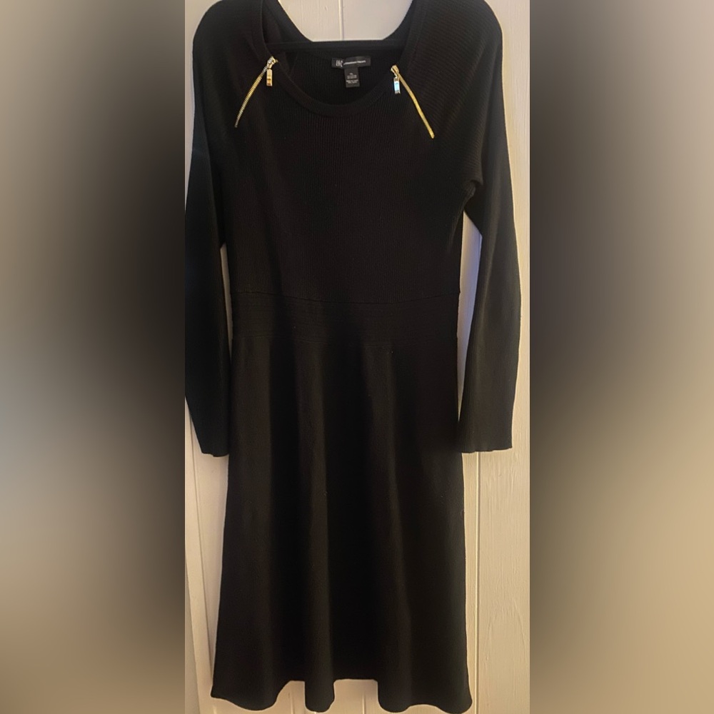 INC International Concepts Black Long Sleeve Crew Neck Sweater Dress